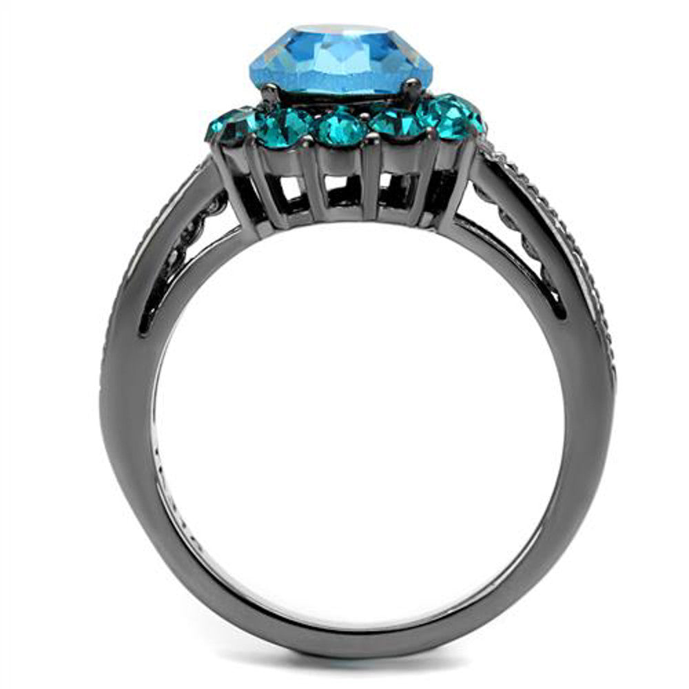 ARTK2716 Light Black Stainless Steel 3.22 Ct Multi Color Crystal Halo Engagement Ring